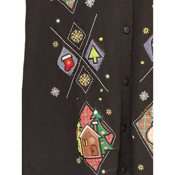 Designer Originals Studio Joy Christmas Jacket Size M Black Button Up Collar - Picture 6 of 9